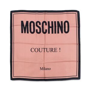 New! Moschino Couture Silk Square pink /black Logo Scarf 20"x20"